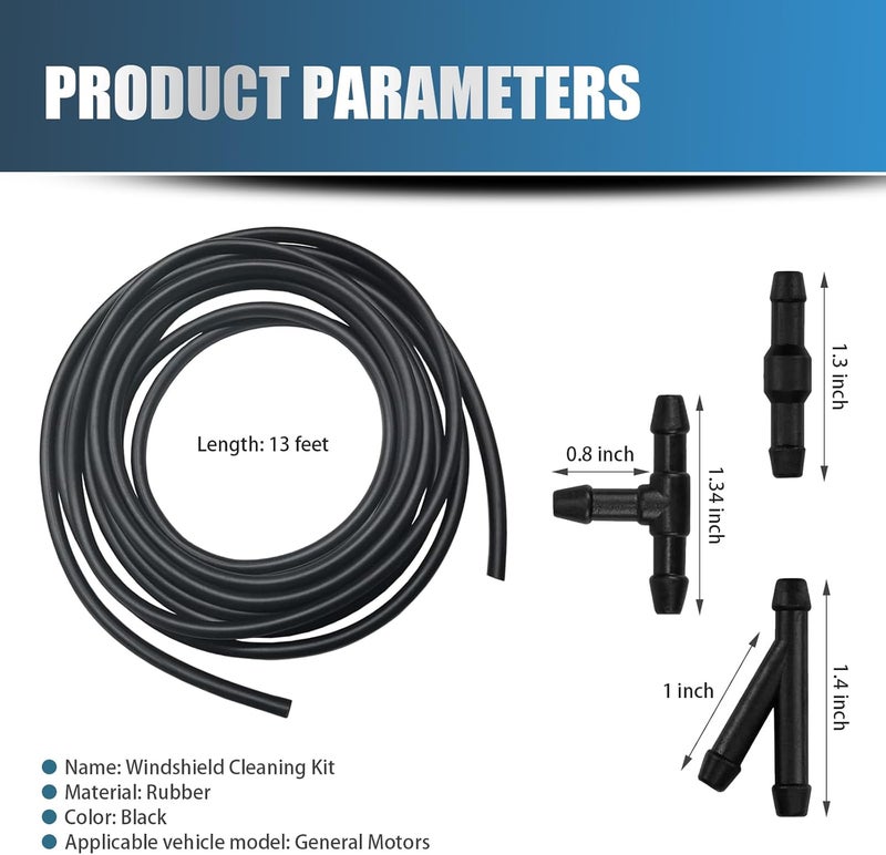 lekudo Pack-30 Car Windshield Washer Hose Kit, 13 Ft Flexible Leak-proof Rubber Hose, with T-type Y-type I-type Hose Connector, Universal Connection Water Pump and Nozzle Accessories for Cars (Black) - Image 2
